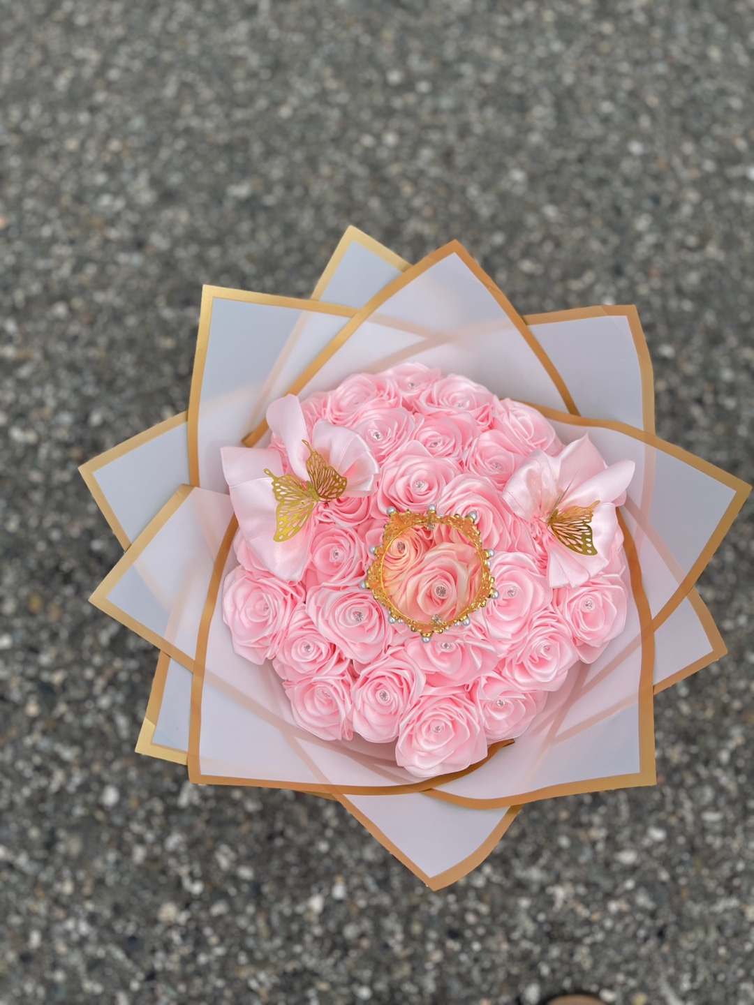 Pink Silk Rose Bouquet with Crown