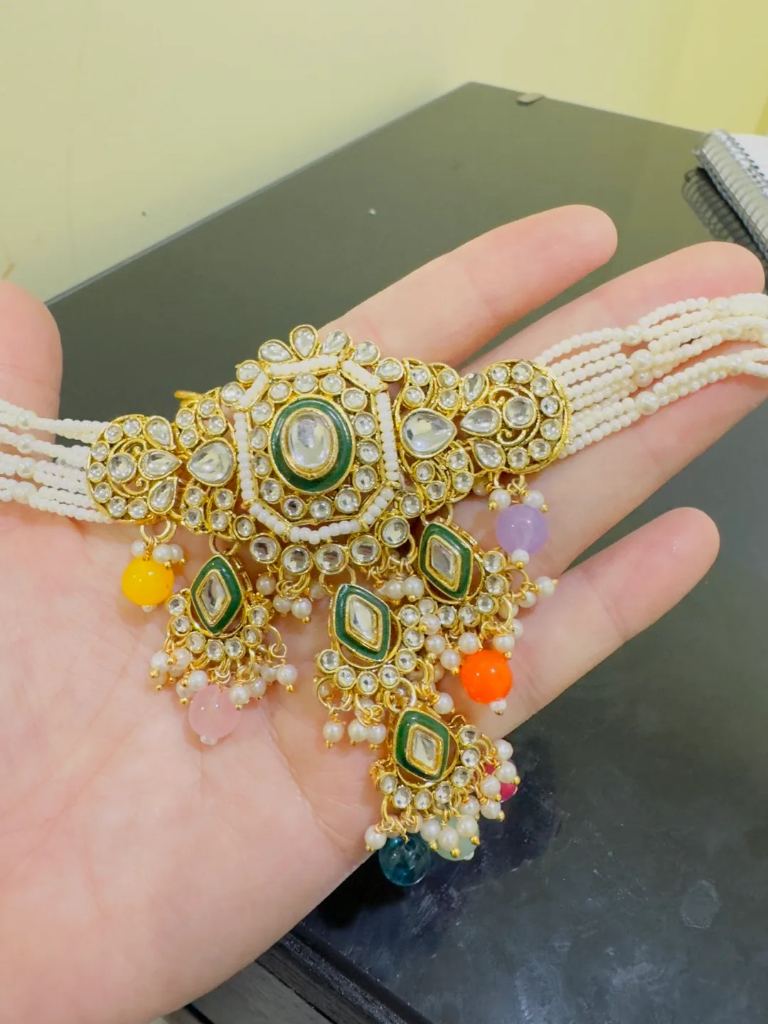 Gold Tone Multi-Strand Necklace with Coloured Beads thumbnail