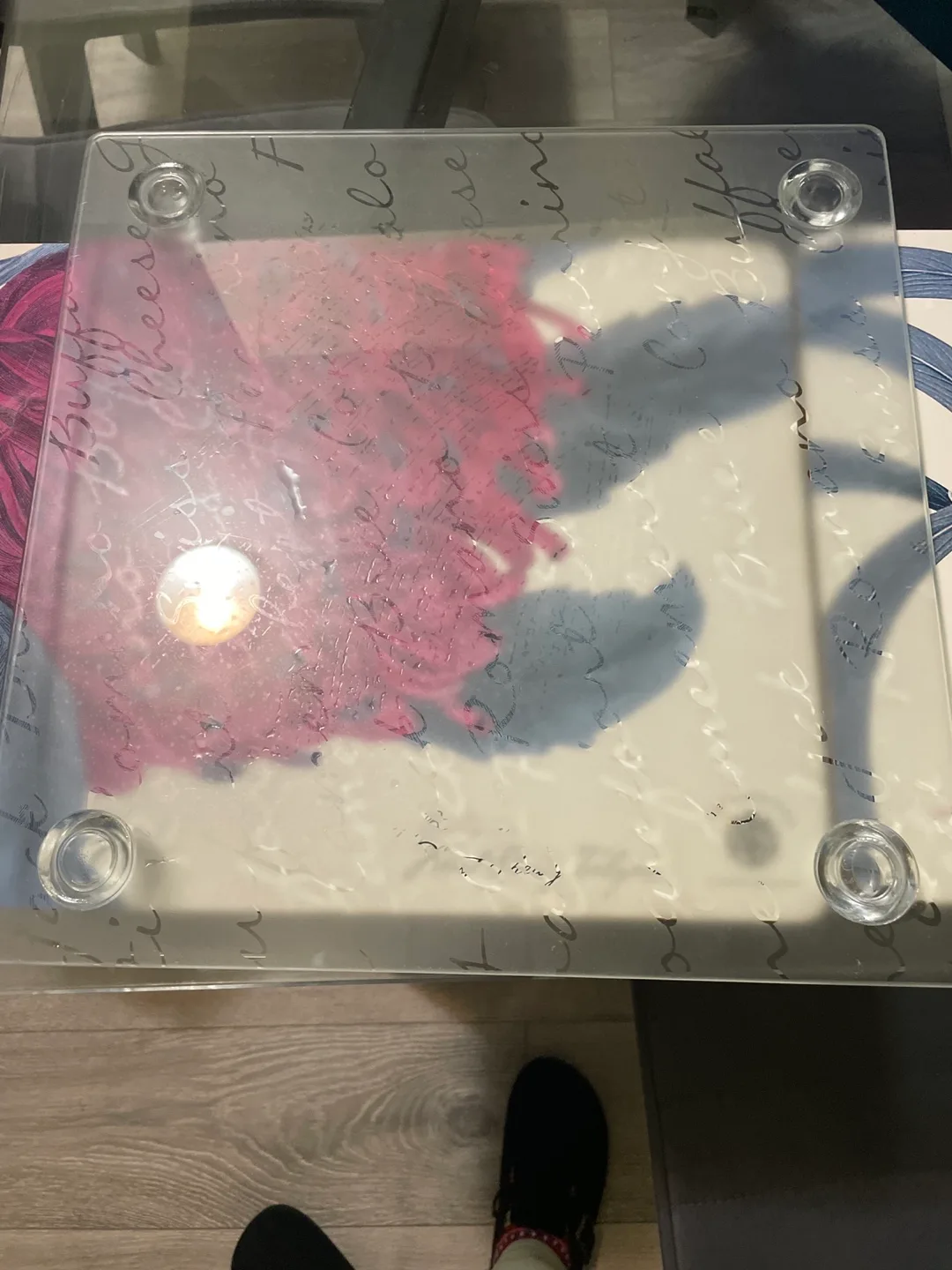 Square Glass Cheese board transparent with 4 foot image indicator(7)