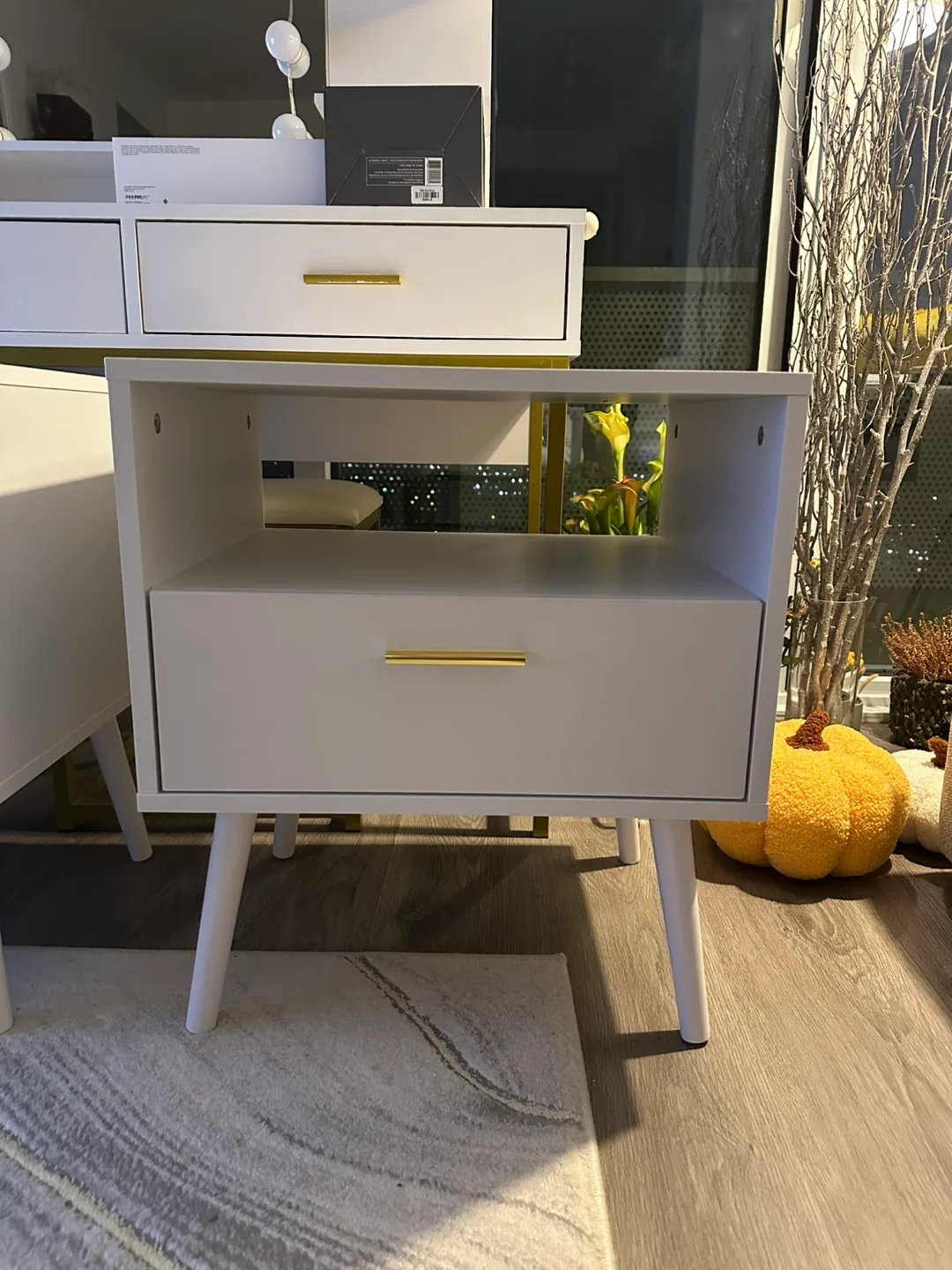 Pair of White Nightstands with Gold Accents thumbnail