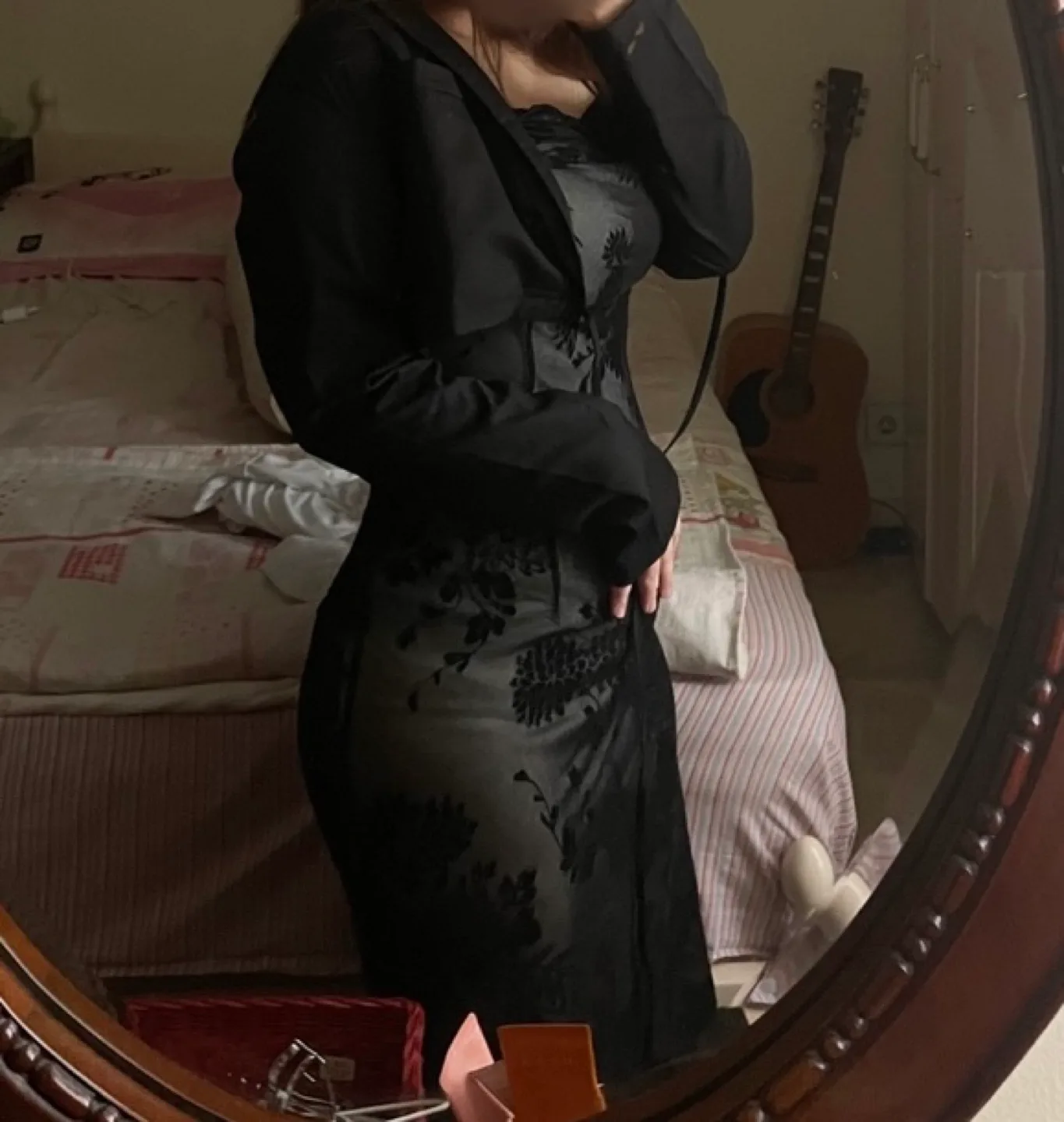 Black Floral Velvet Slip Style Dress image indicator(5)