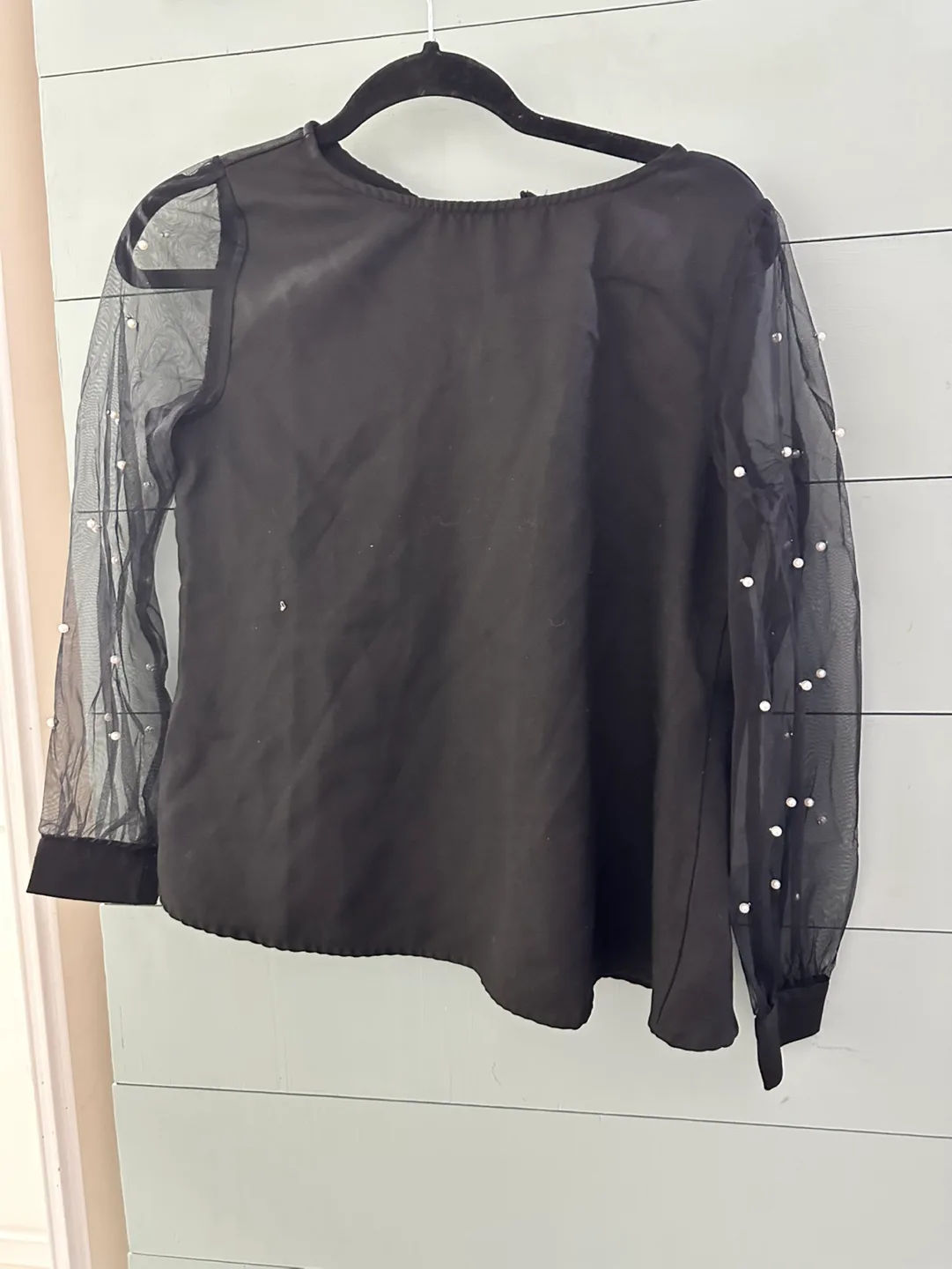 Black Long Sleeve Blouse with Pearl Detail thumbnail