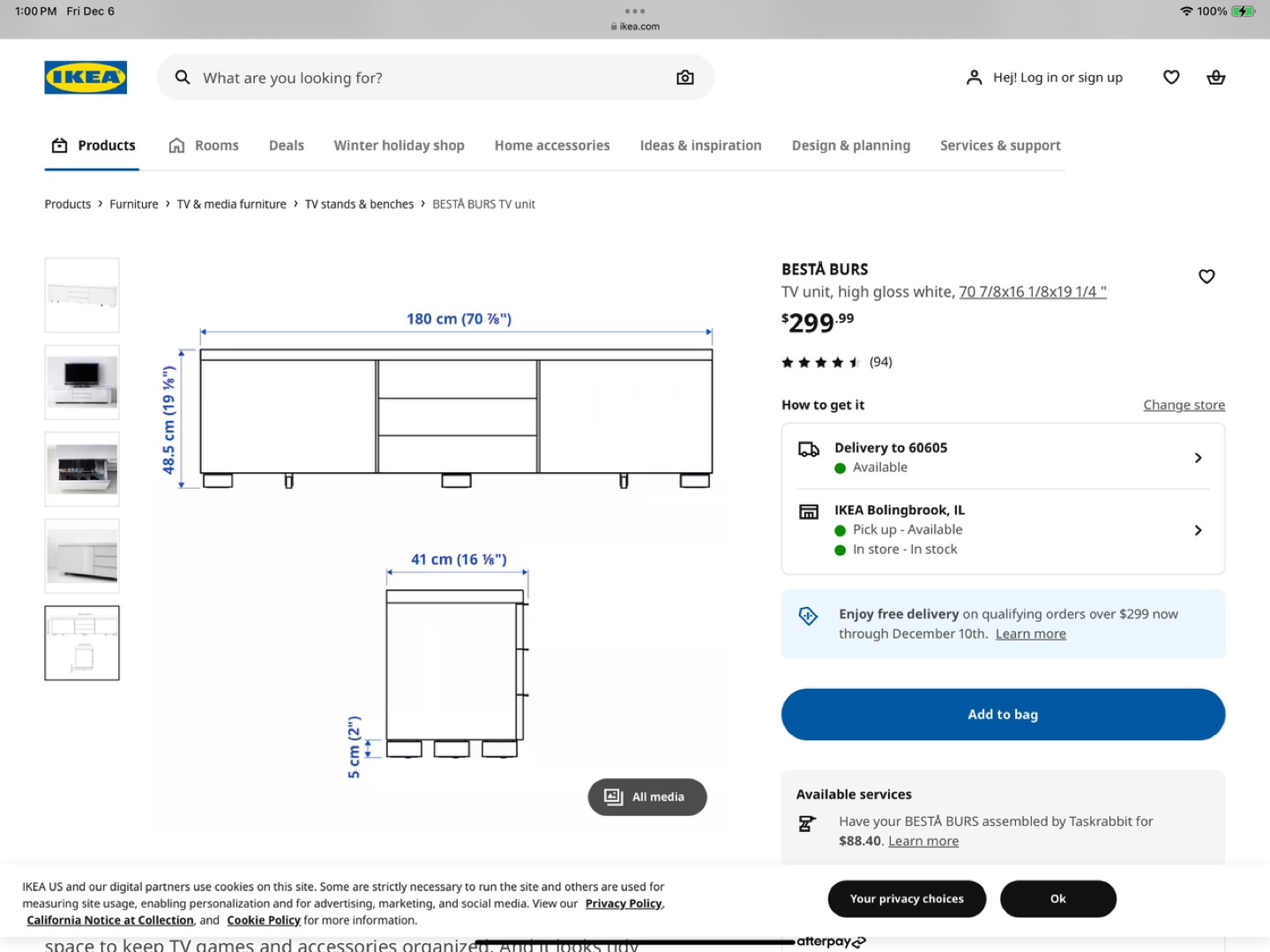 IKEA BESTA TV Unit High Gloss White - photo 3
