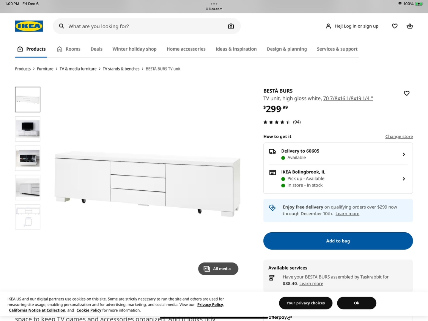 IKEA BESTA TV Unit High Gloss White - photo 2