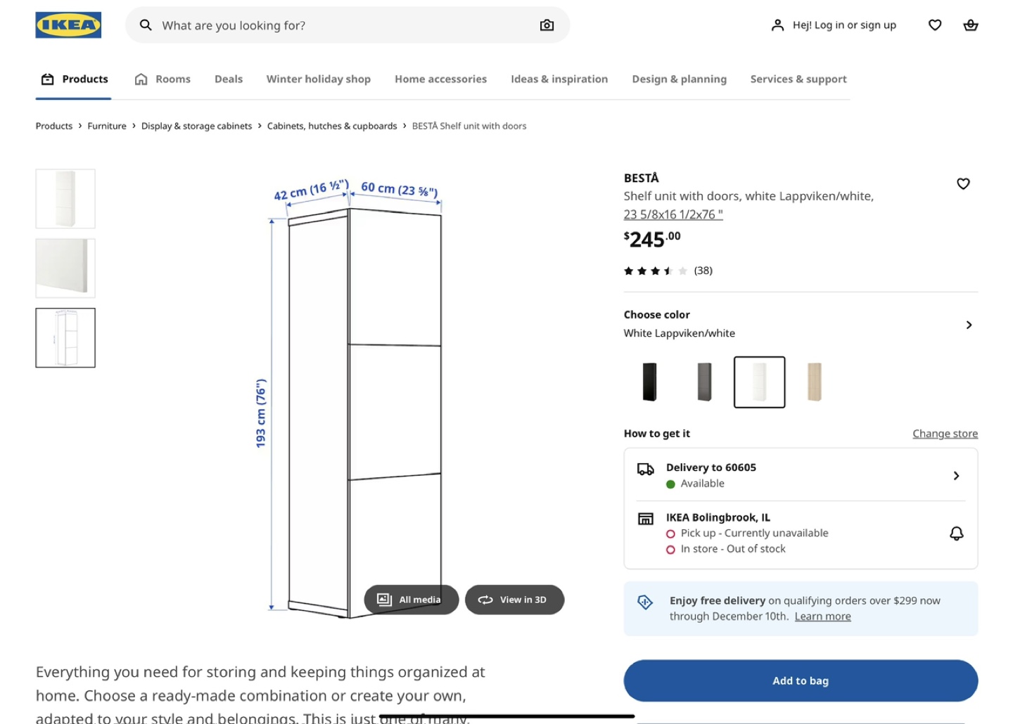 IKEA BESTÅ Shelf Unit with Doors - White - photo 3