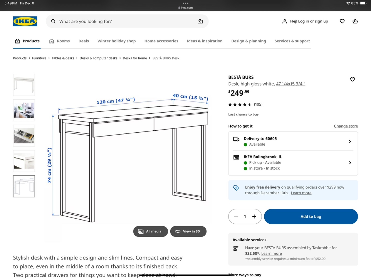 IKEA BESTÅ BURS Computer Desk & Gray Computer Chair - photo 5