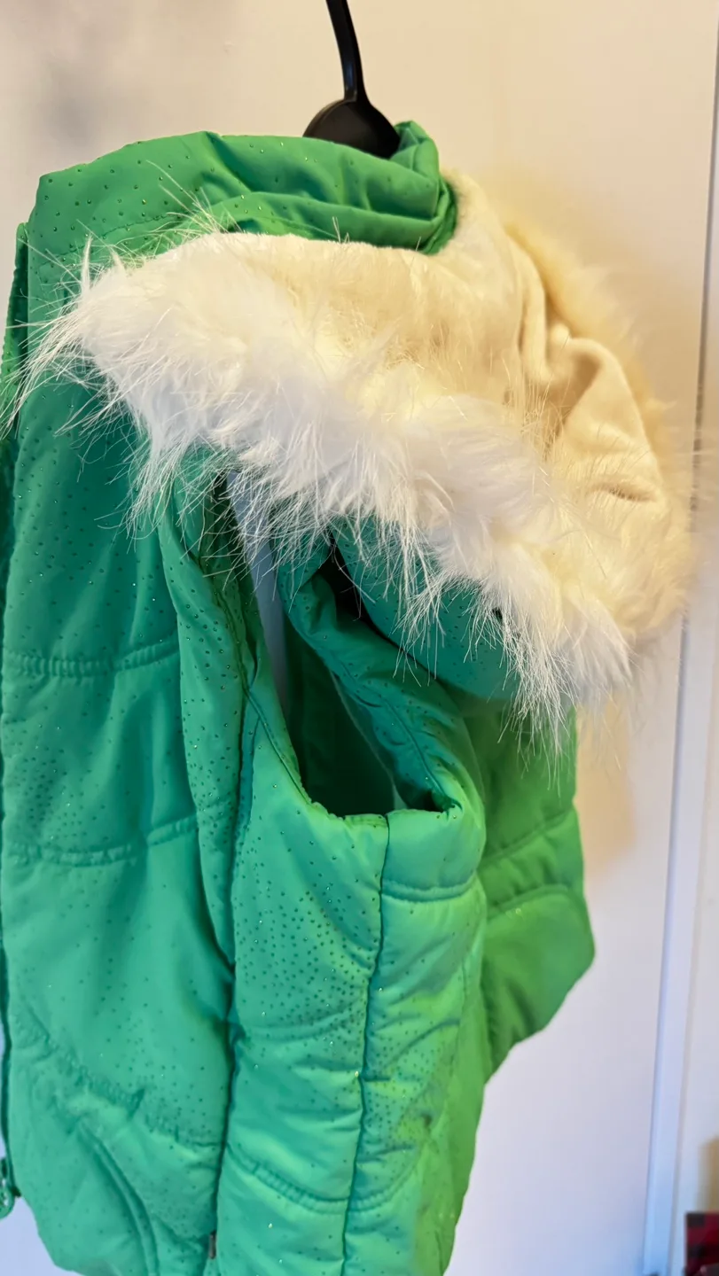 Place Green Puffer Vest with Faux Fur Hood Size L/G 10/12 image indicator(2)