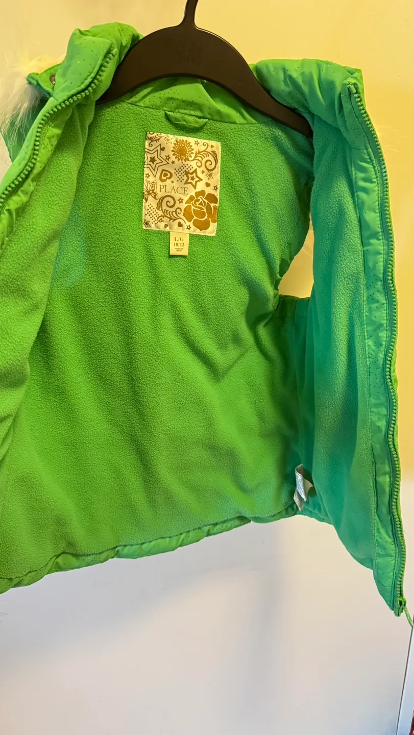 Place Green Puffer Vest with Faux Fur Hood Size L/G 10/12 image indicator(5)