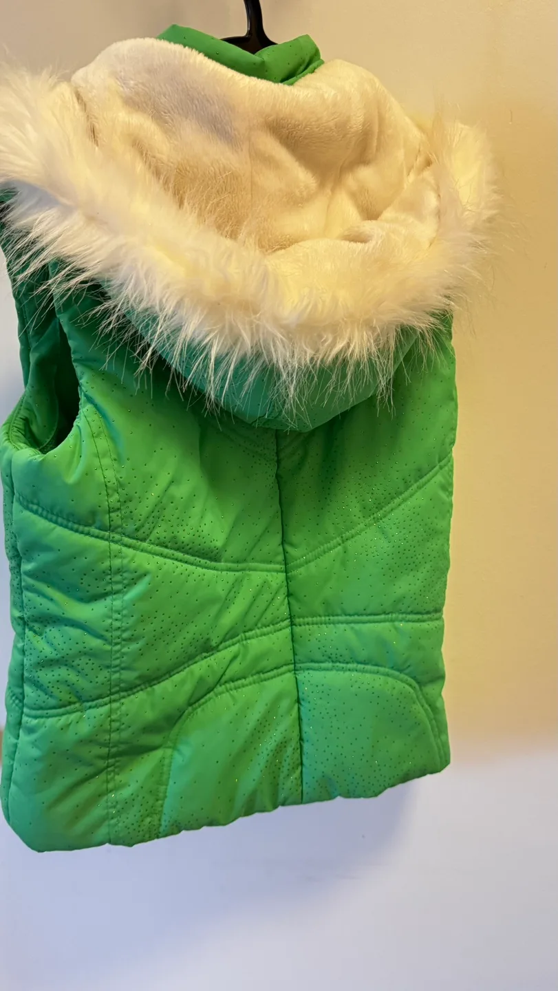 Place Green Puffer Vest with Faux Fur Hood Size L/G 10/12 image indicator(3)