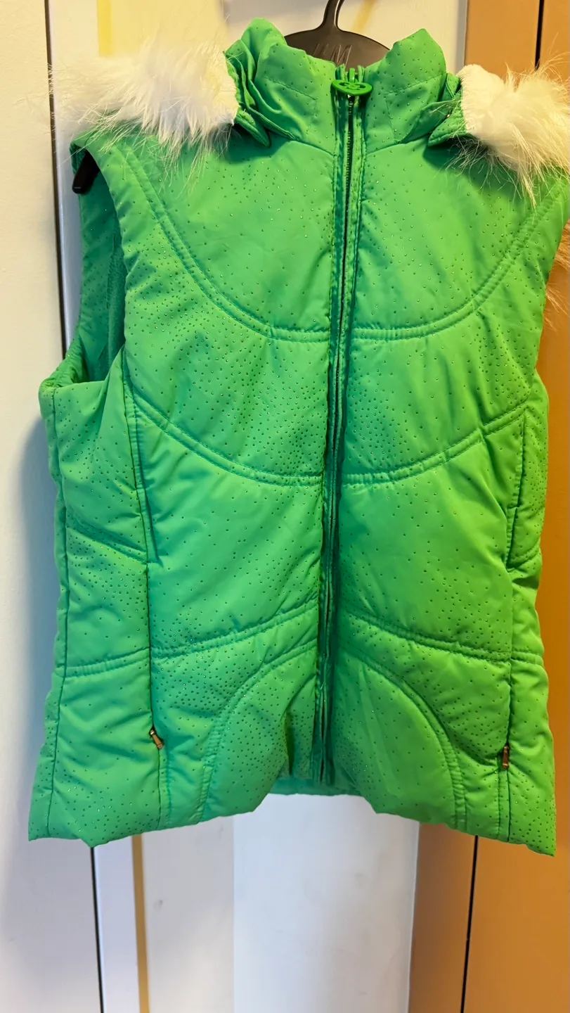 Place Green Puffer Vest with Faux Fur Hood Size L/G 10/12 image indicator(4)