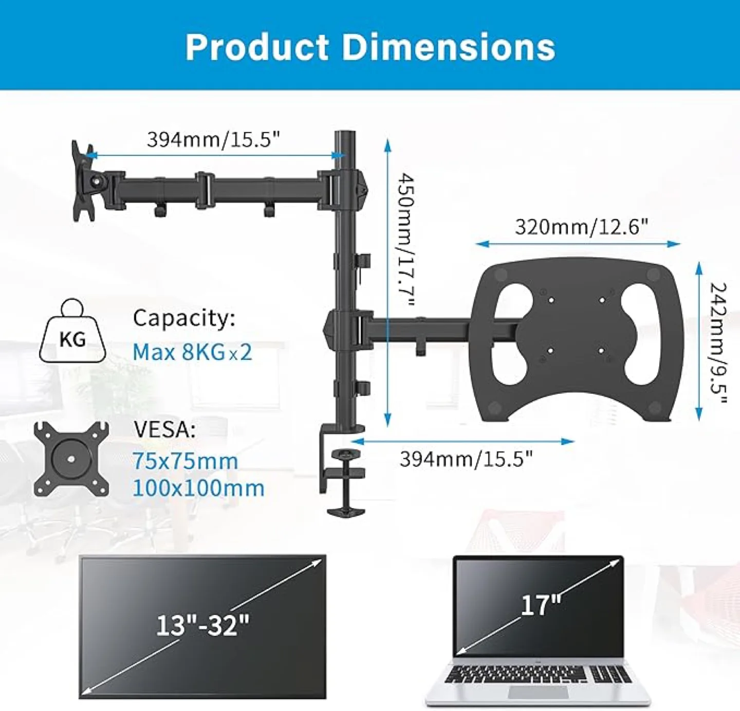 Dual Monitor Desk Mount with Laptop Stand image indicator(5)