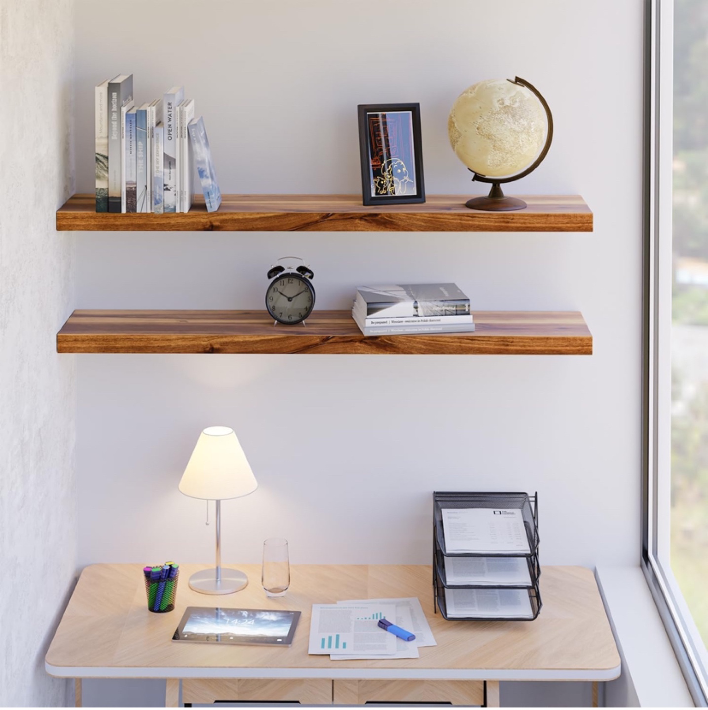 2 Floating Shelves, 36 Inch, Rustic Wood - New