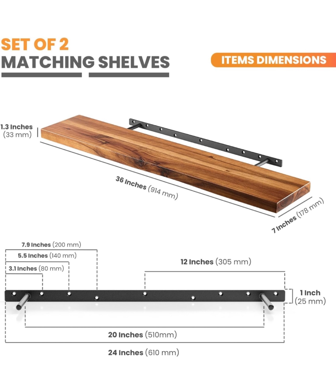 2 Floating Shelves, 36 Inch, Rustic Wood - New - photo 3
