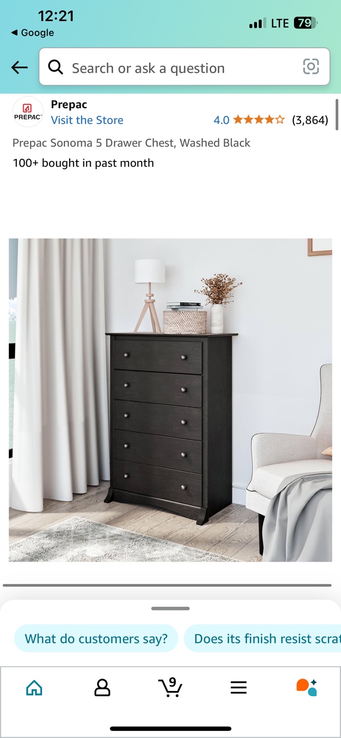 Prepac Sonoma 5 Drawer Chest - Washed Black