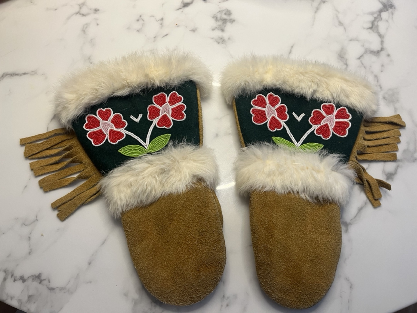 Vintage Beaded Suede Mittens