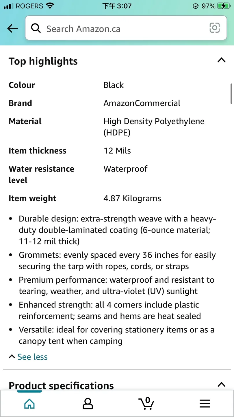 *Brand New* Heavy Duty Black Poly Tarp, 12 x 20 ft., 1-Pack image indicator(7)