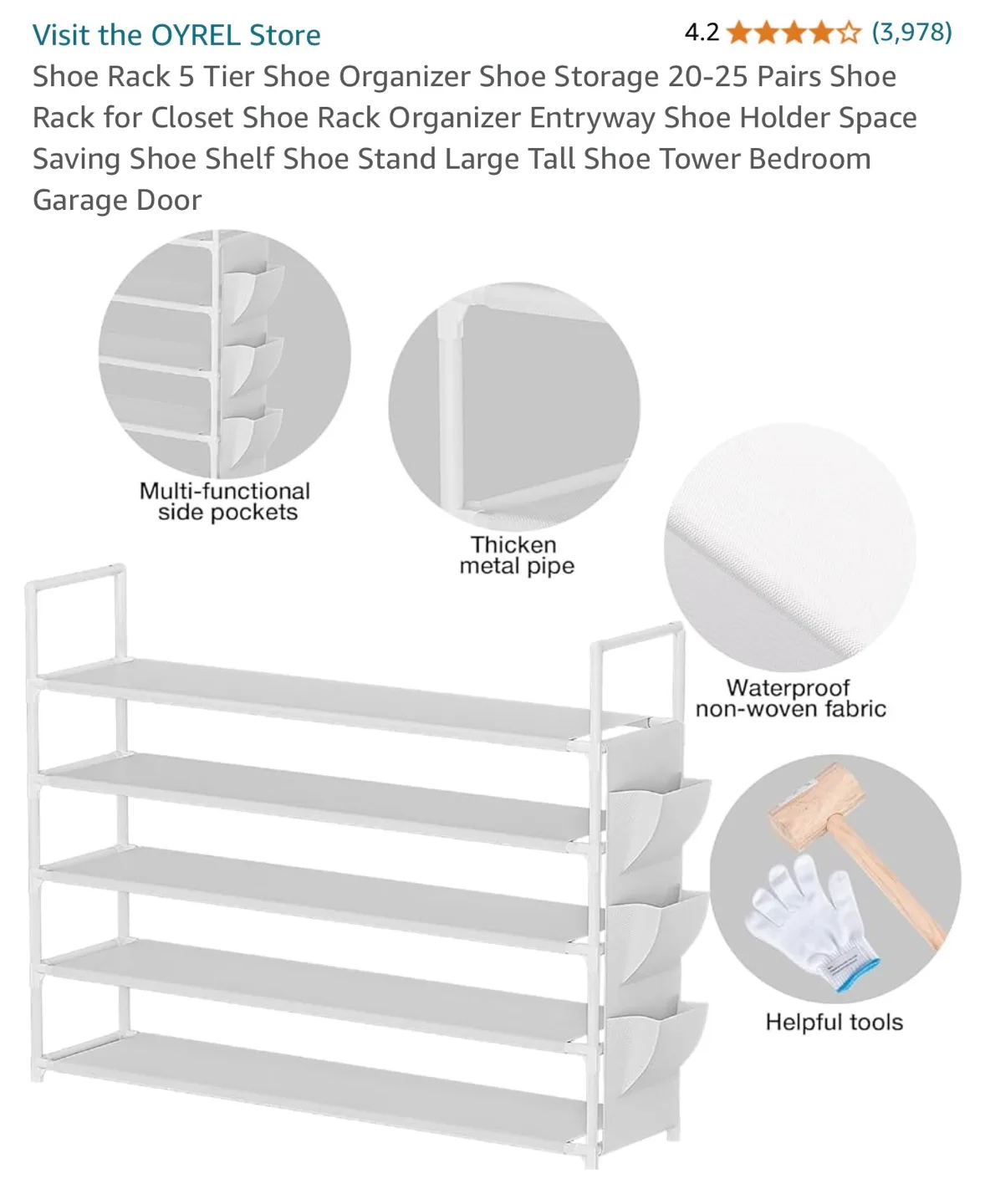 5 Tier Shoe Rack Organizer - White image indicator(3)