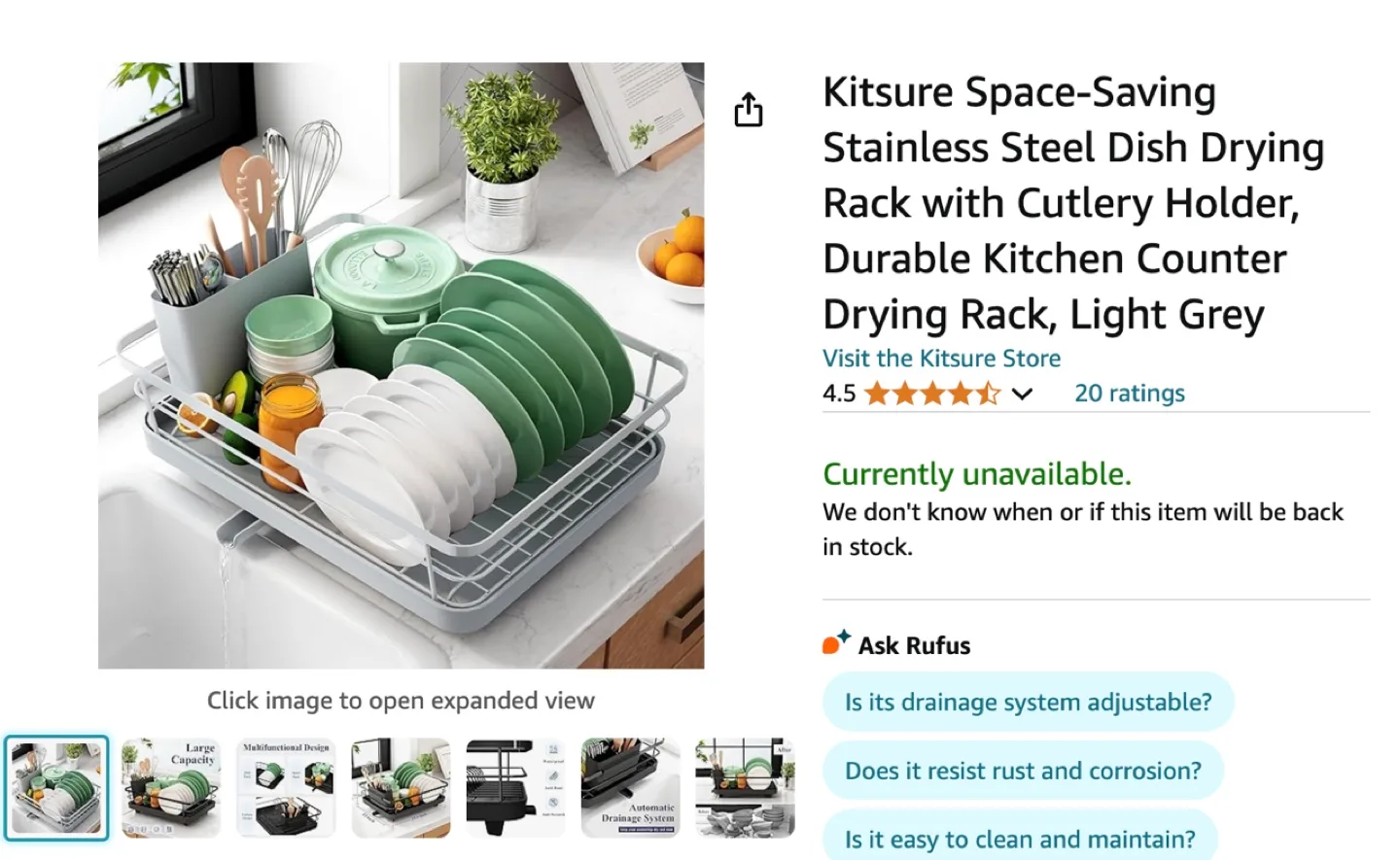 Stainless Steel Dish Drying Rack with Cutlery Holder thumbnail