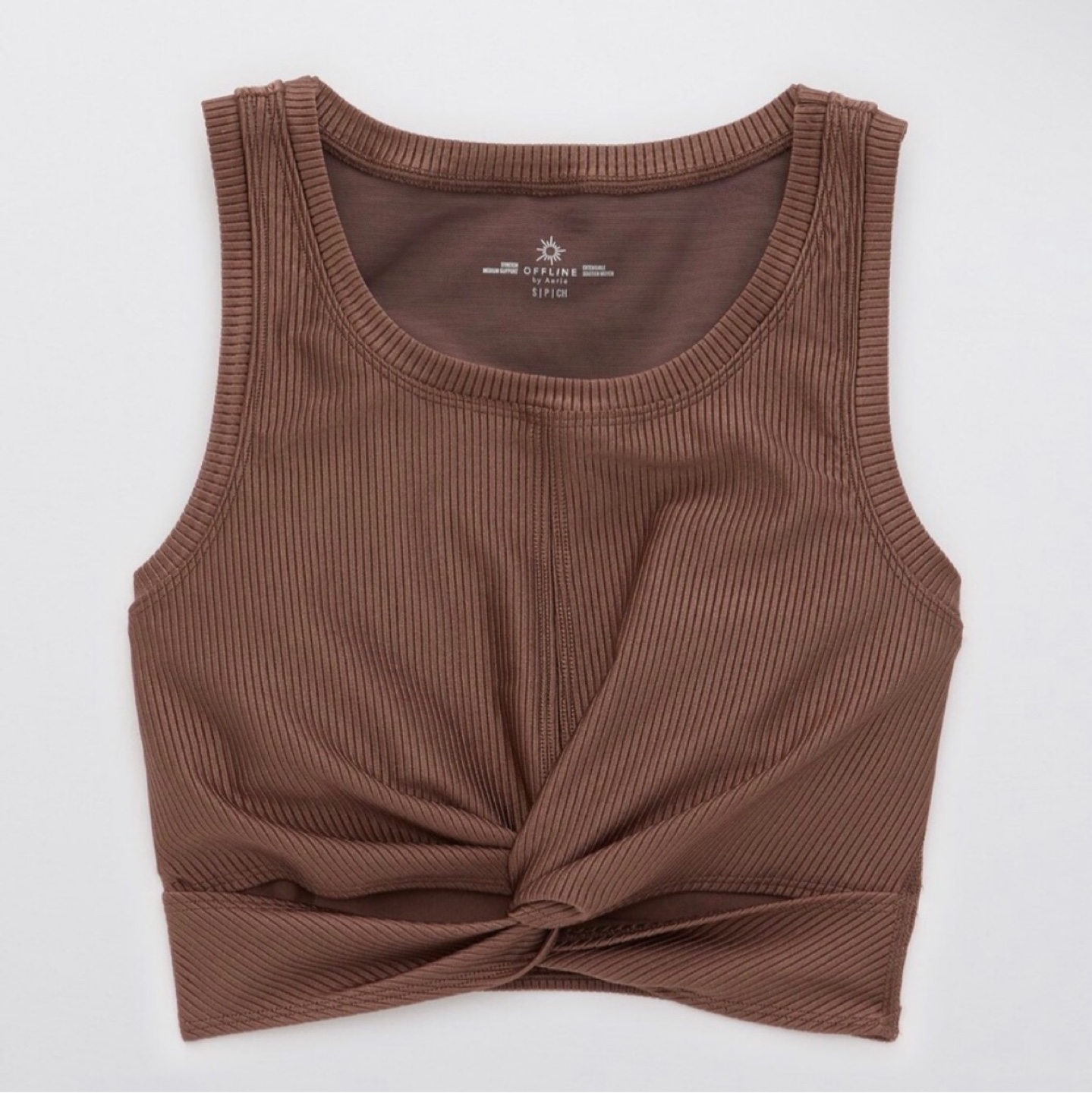 Offline by Aerie Brown Ribbed Twist Crop Tank Top