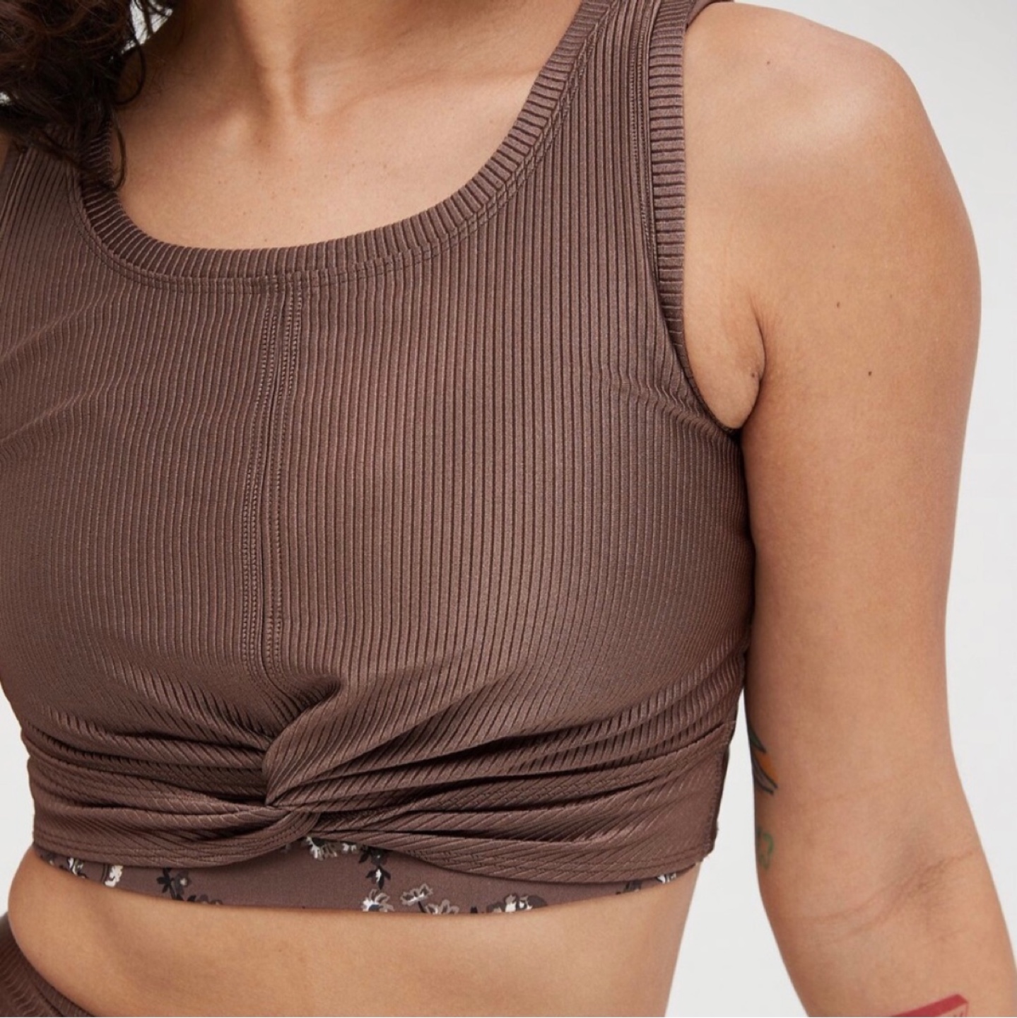 Offline by Aerie Brown Ribbed Twist Crop Tank Top - photo 3