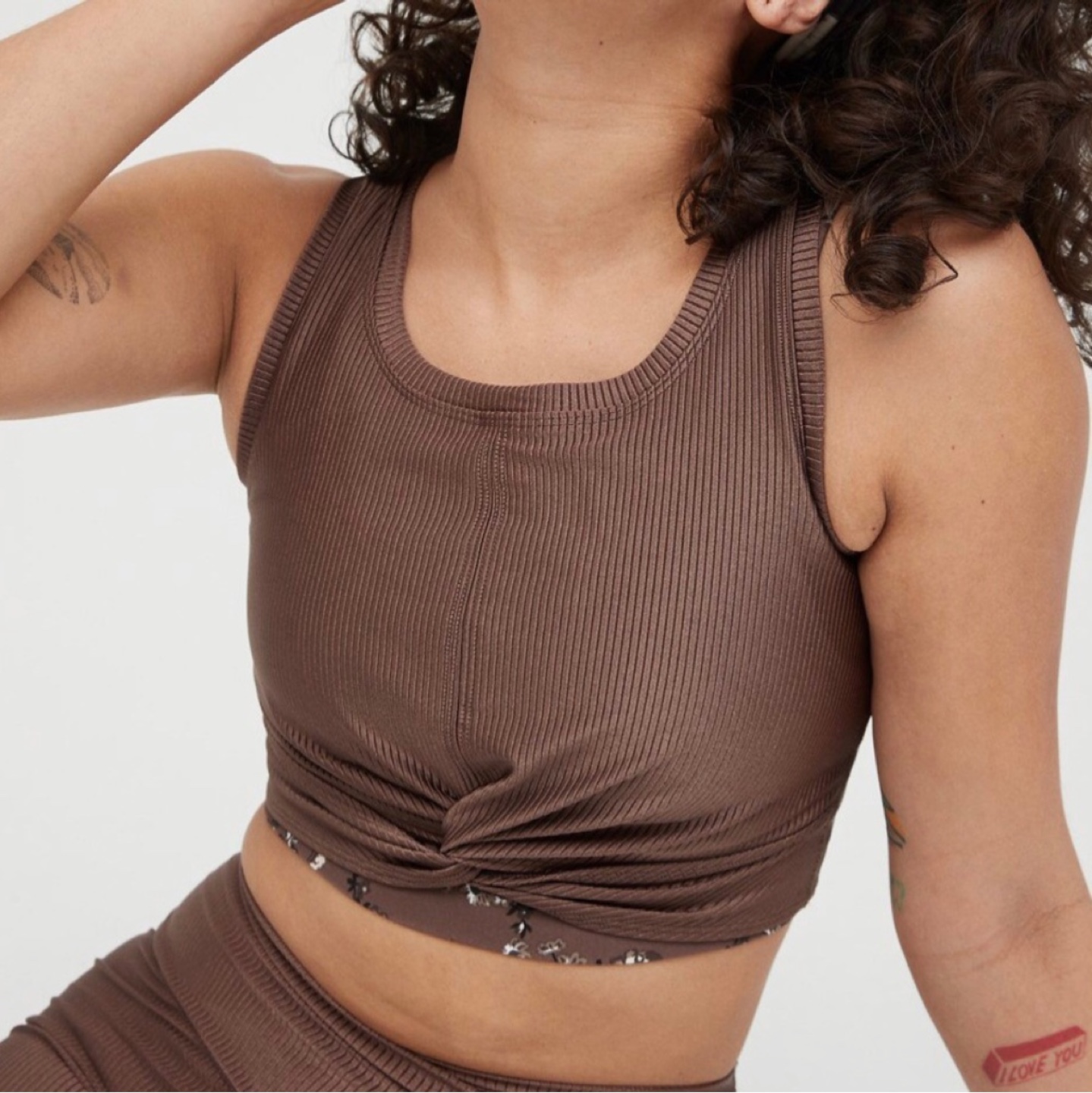Offline by Aerie Brown Ribbed Twist Crop Tank Top - photo 4