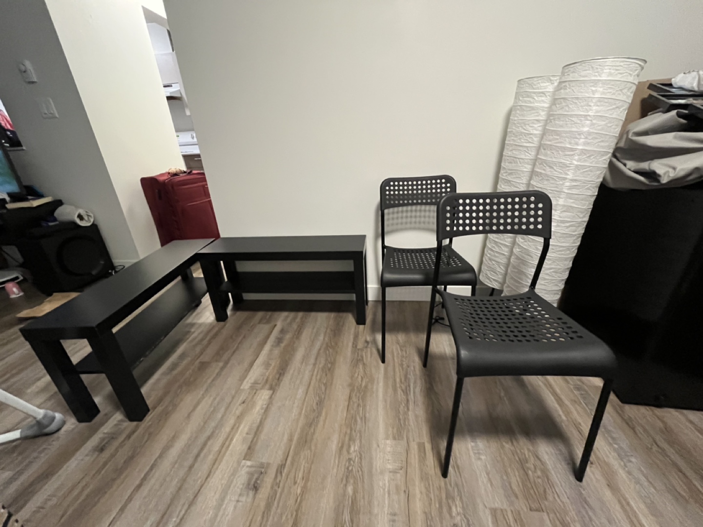IKEA Black TV Stand, Chairs and Lamps