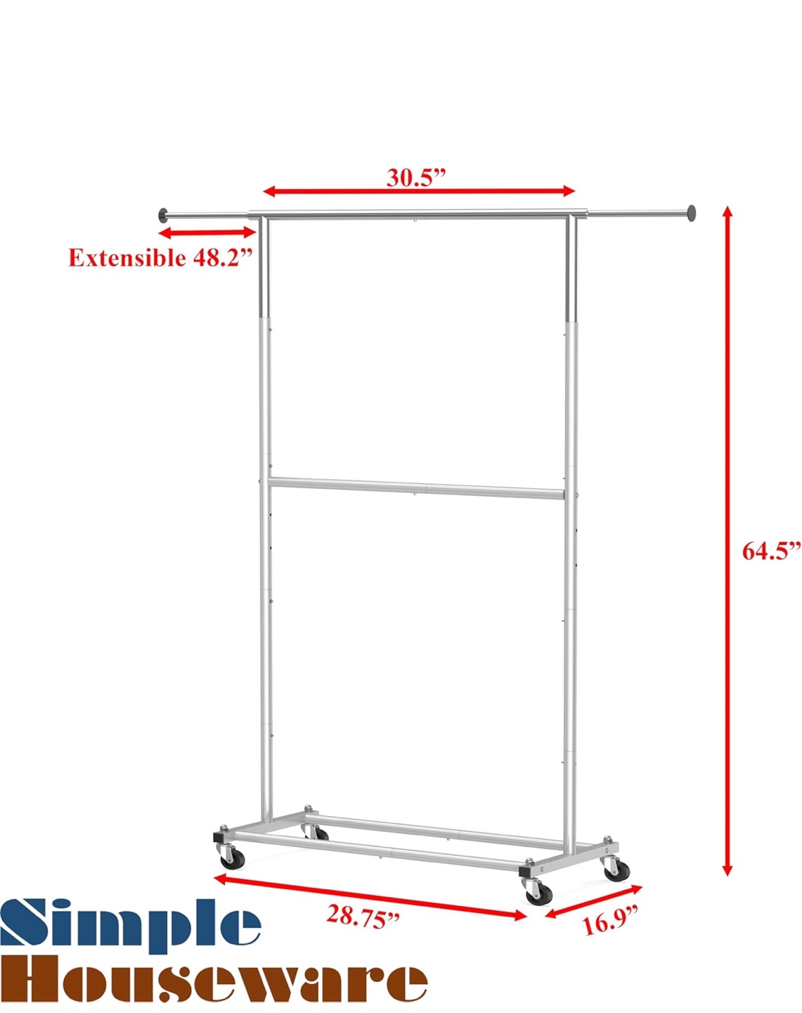 Rolling Clothes Rack with 2 Rods