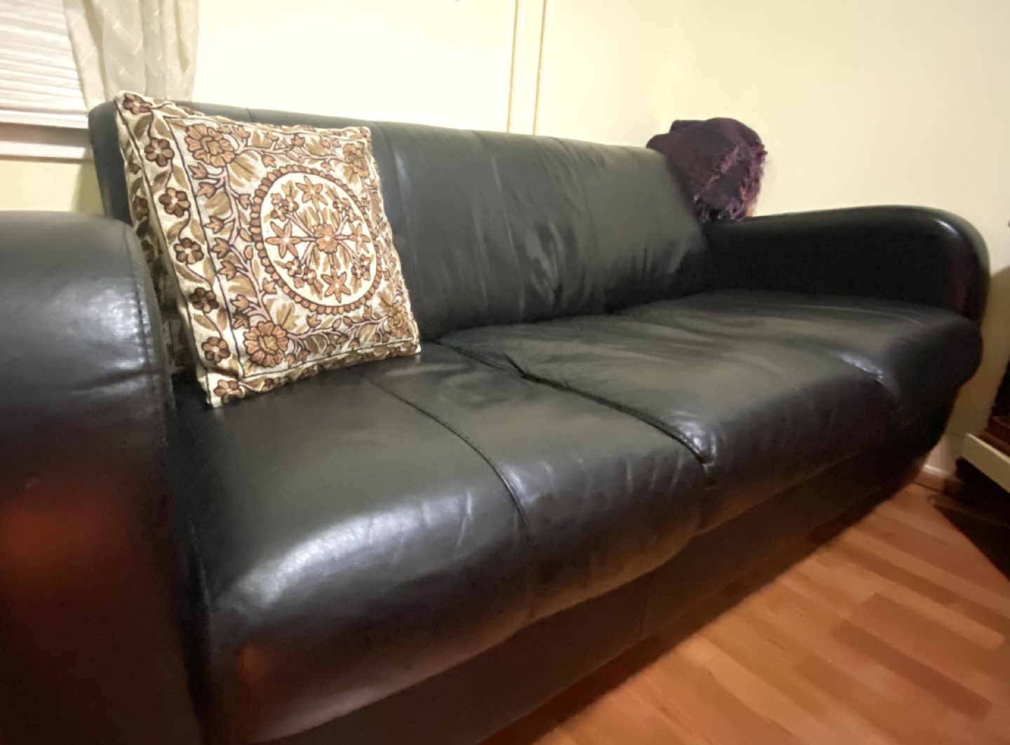 BLACK LEATHER SOFA - NAILHEAD TRIM