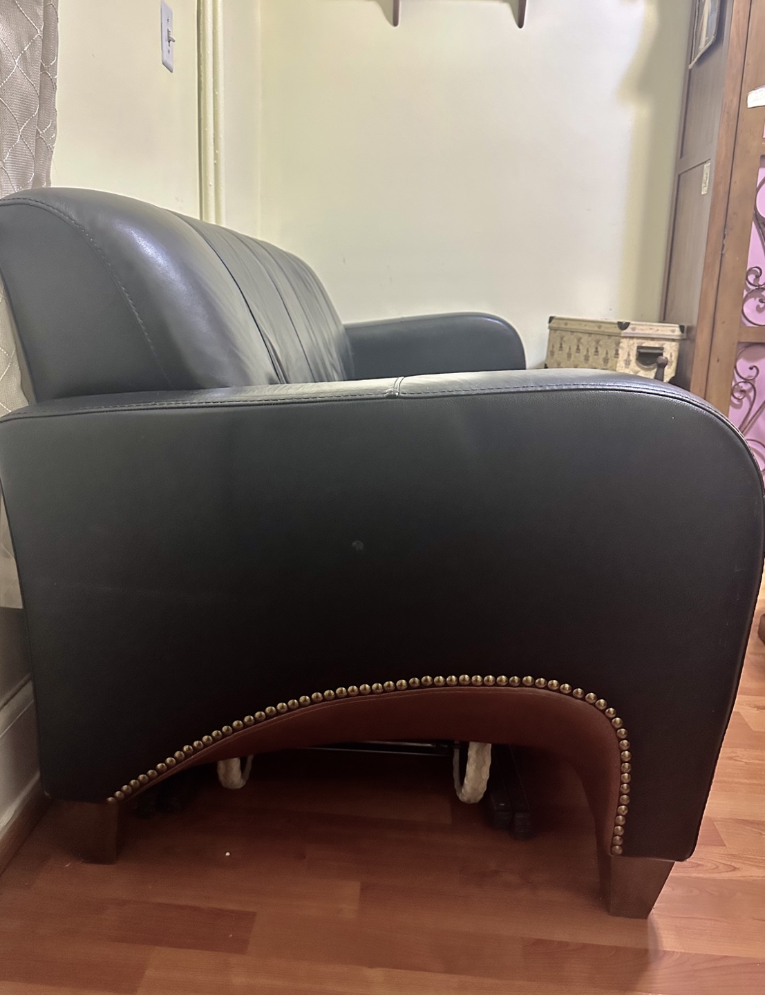 BLACK LEATHER SOFA - NAILHEAD TRIM - photo 2