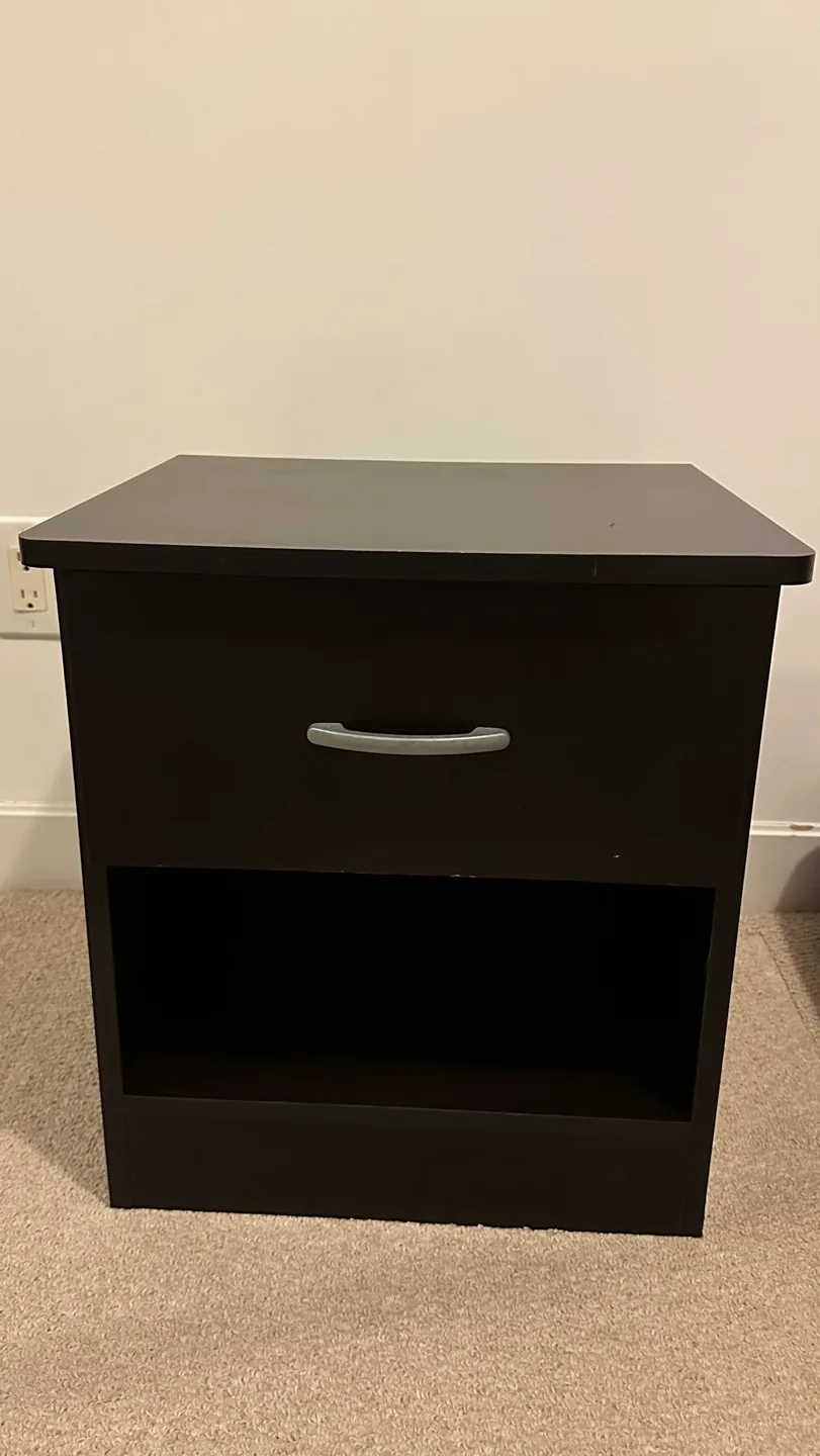 Black Nightstand with Drawer and Shelf thumbnail
