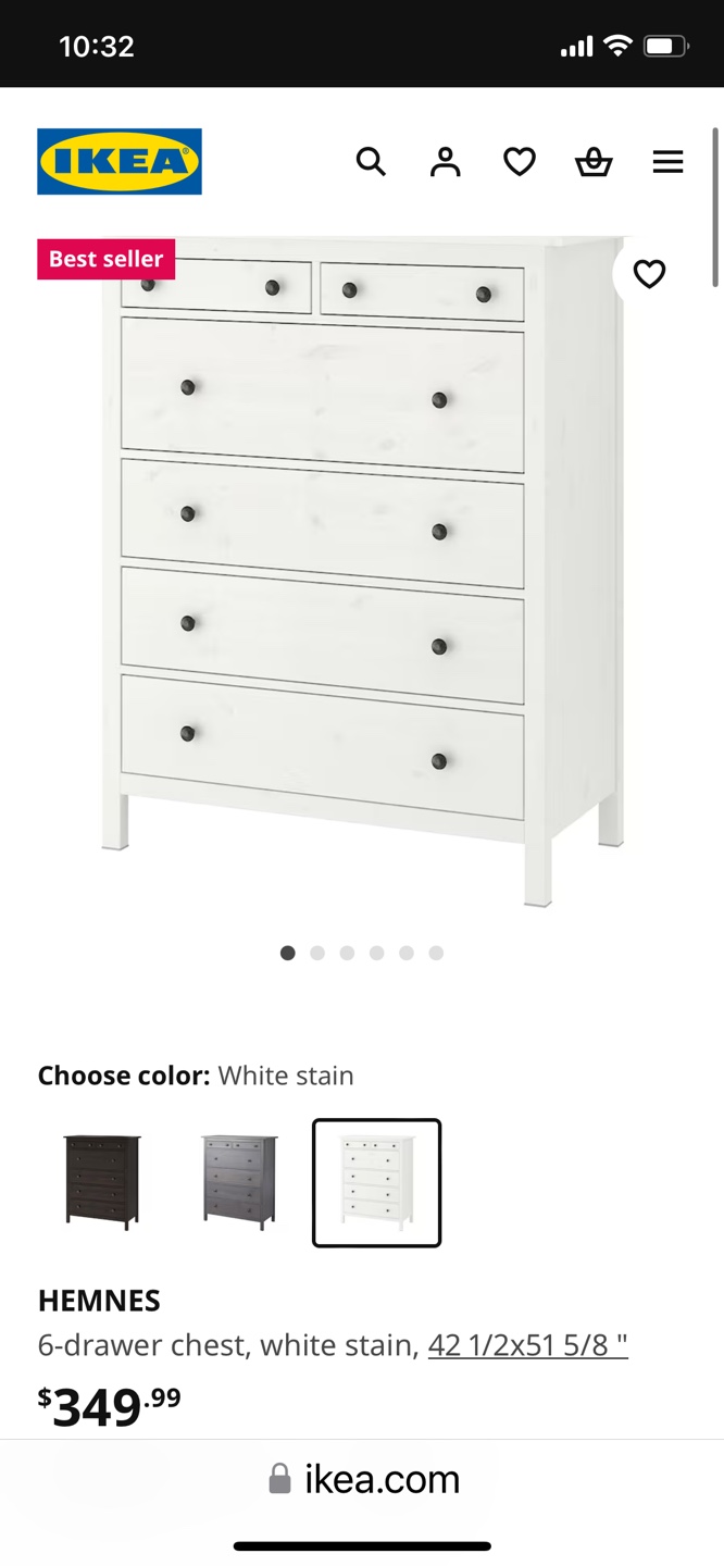 IKEA HEMNES 6-Drawer Chest White Stain - photo 2