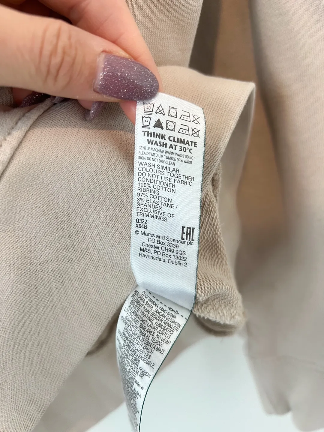 M&S 100% Cotton Sweatshirt Marks&Spencer cream sweater Size L image indicator(5)