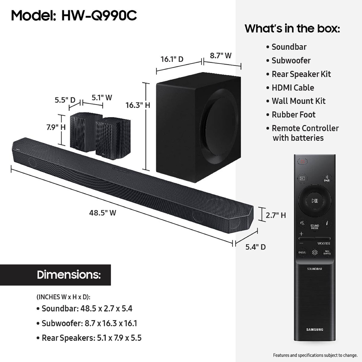 Samsung 11.1.4 Channel Sound Bar, Subwoofer & Rear Speakers - photo 3