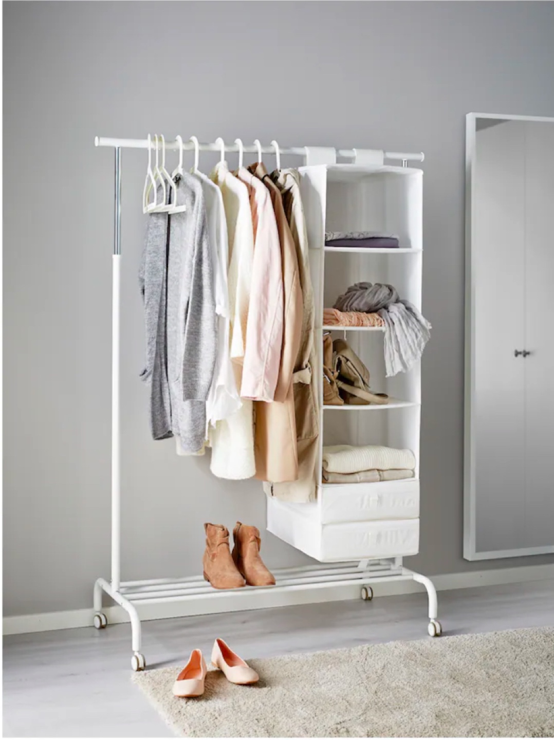 IKEA White Clothing Rack with Shelf