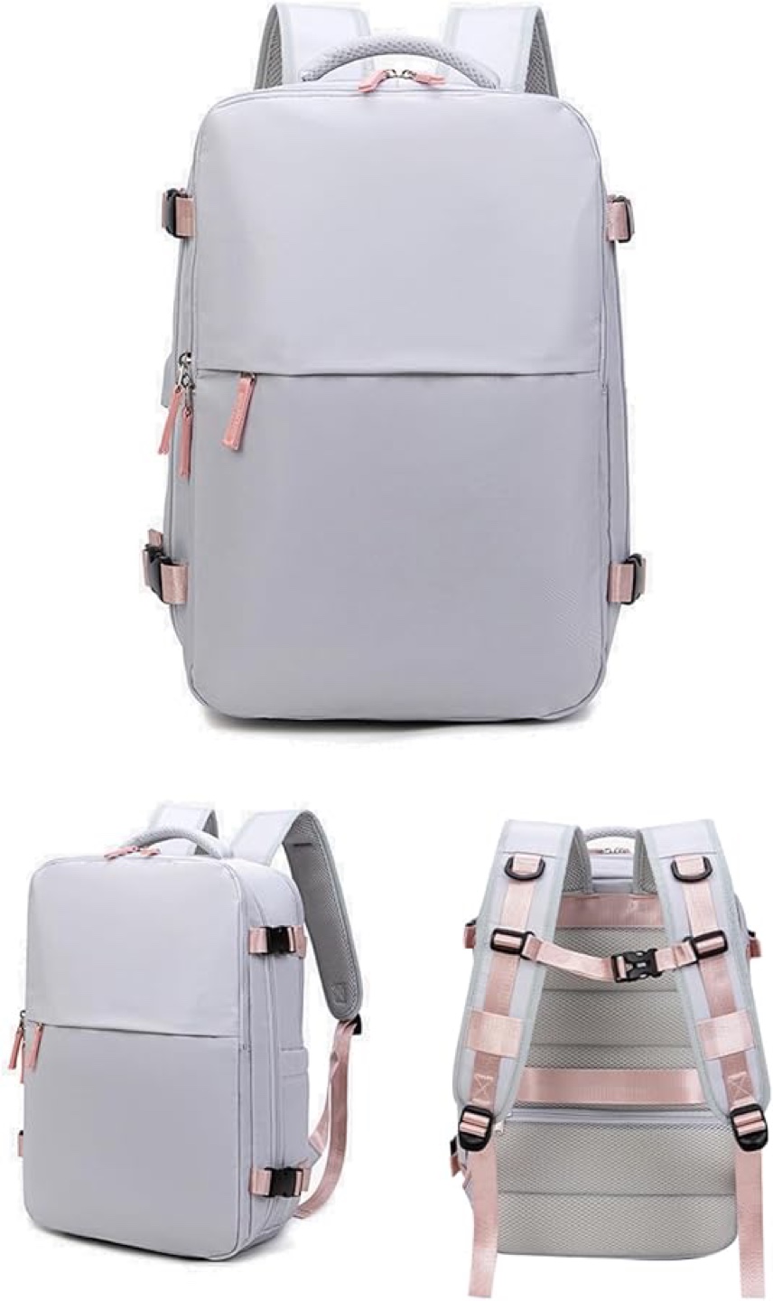 Sz 42*32 cm Grey/pink Travel Backpack with USB Port
