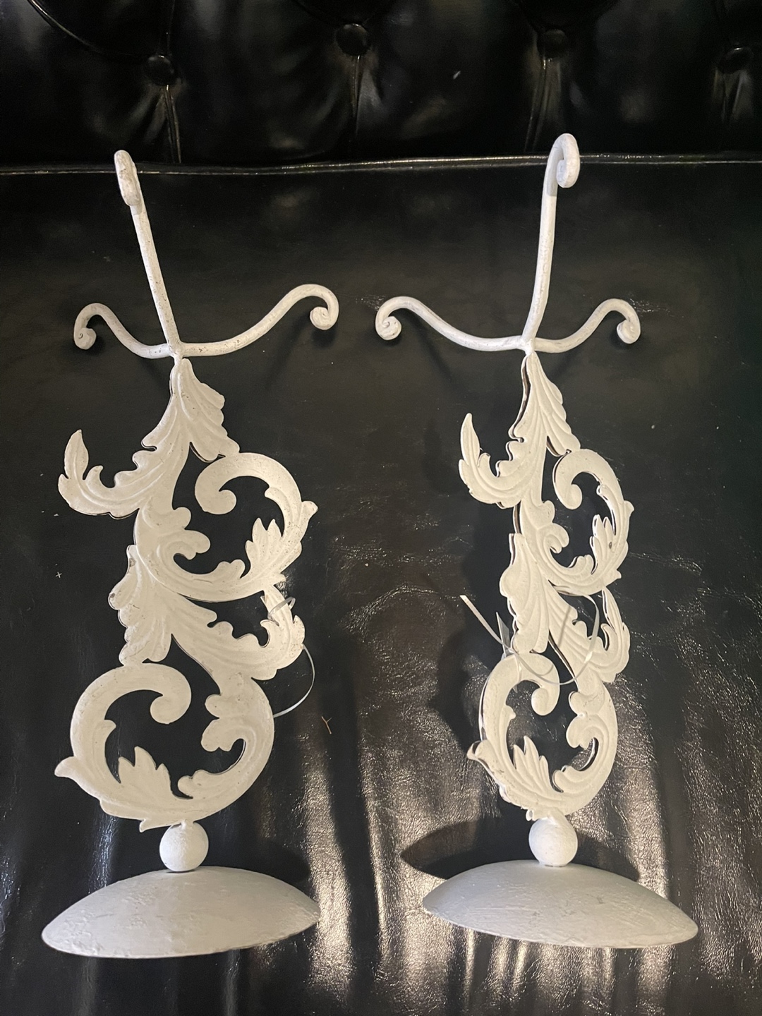 Set of Two White Metal Candle Holders - photo 2
