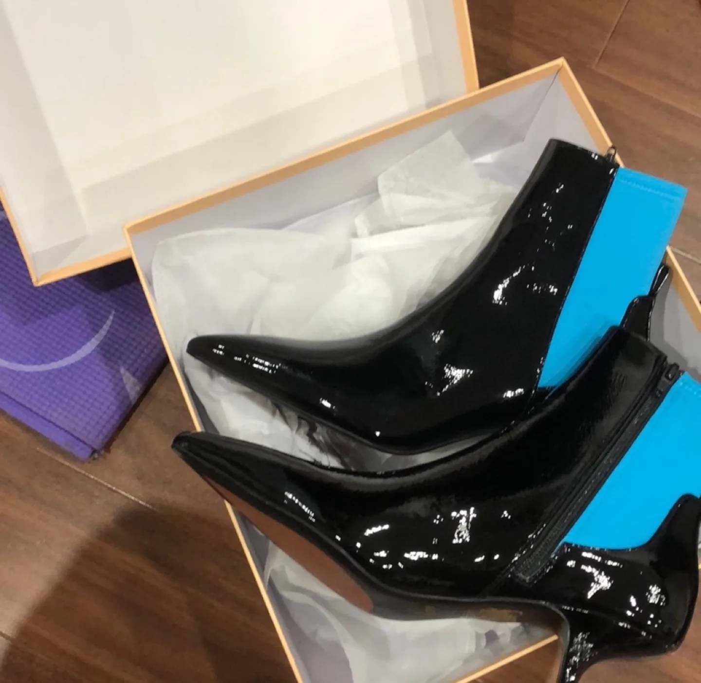 Caverley. Black and Blue Patent Leather Boots image indicator(6)