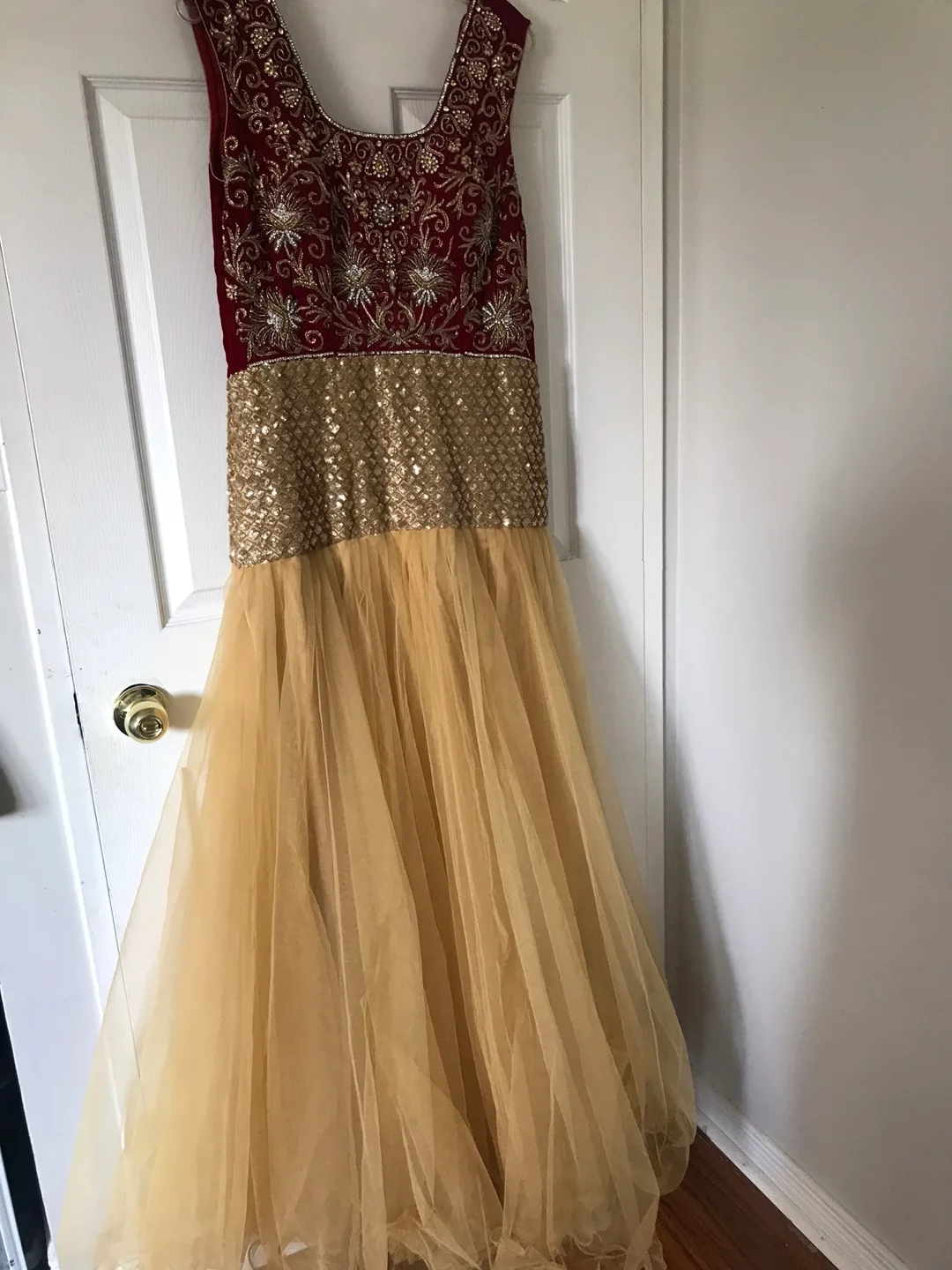 Burgundy and Gold heavy Embroidered Gown image indicator(2)