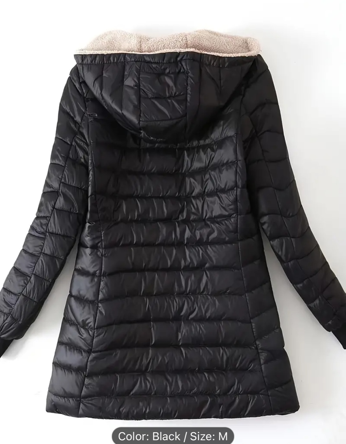 Black Hooded Puffer Jacket with Fleece Lining - photo 2