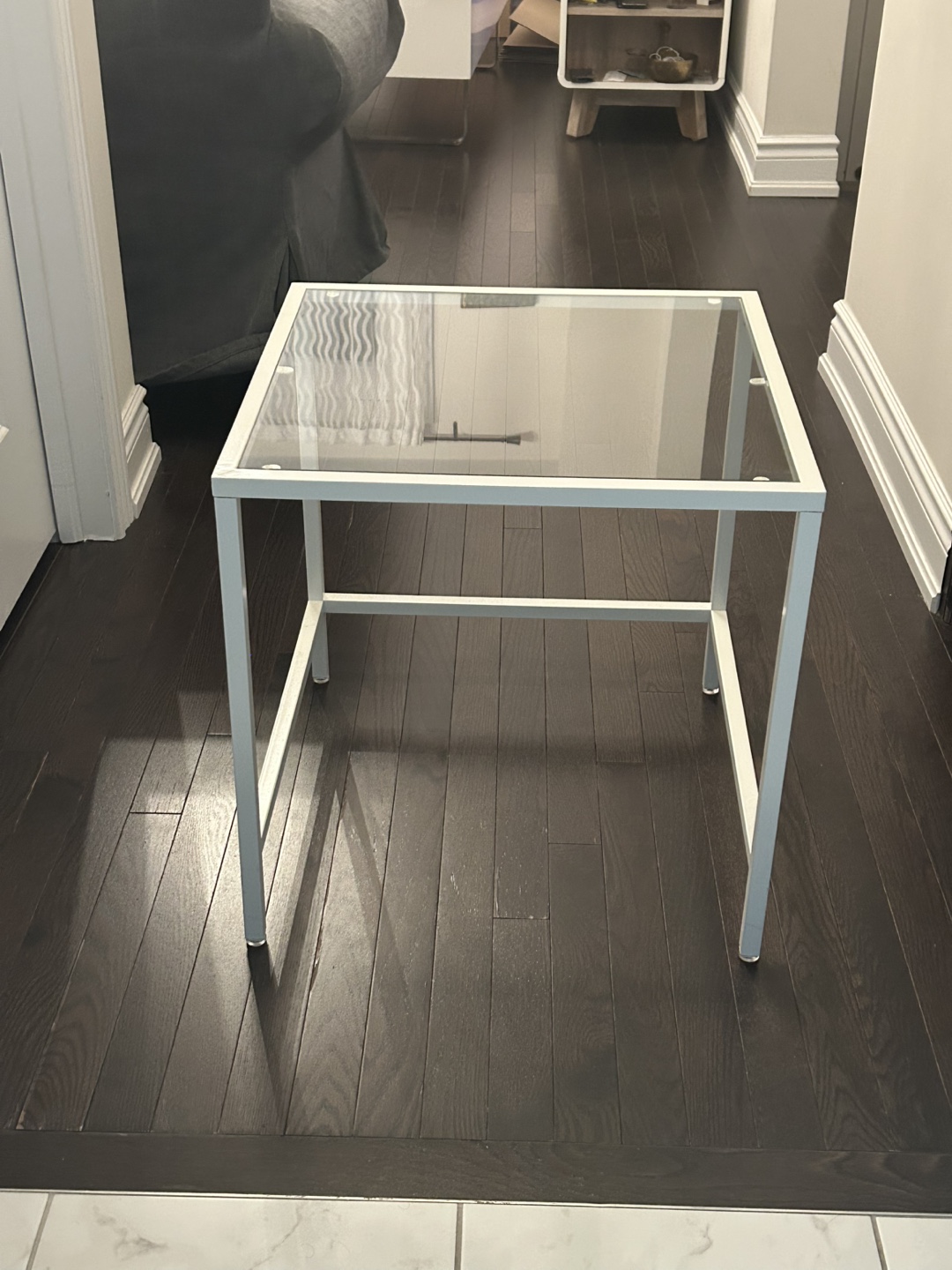White Metal Frame Glass Side Table - photo 2