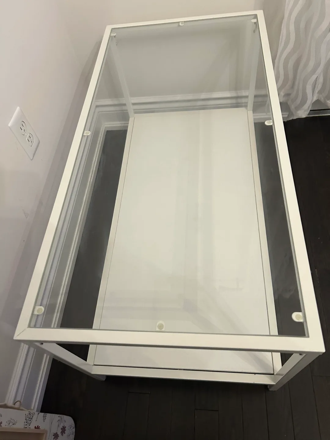 White  metal frame glass  side table thumbnail