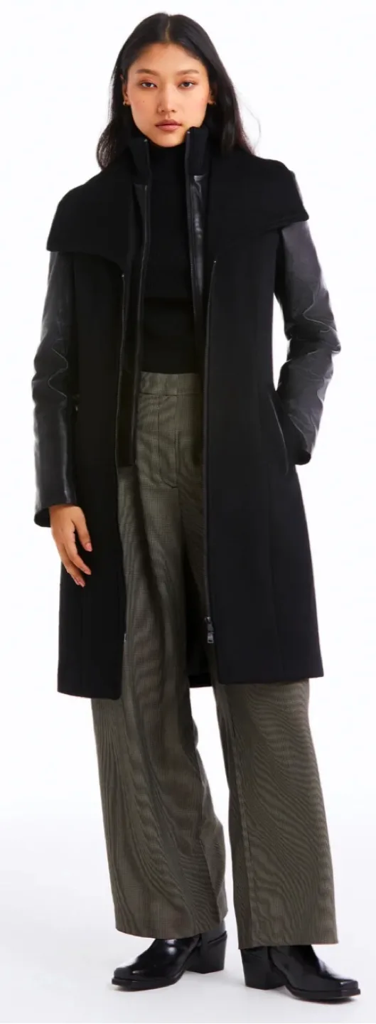 Black Wool and Leather Coat. XXSmall. Danier. New with tags. image indicator(2)