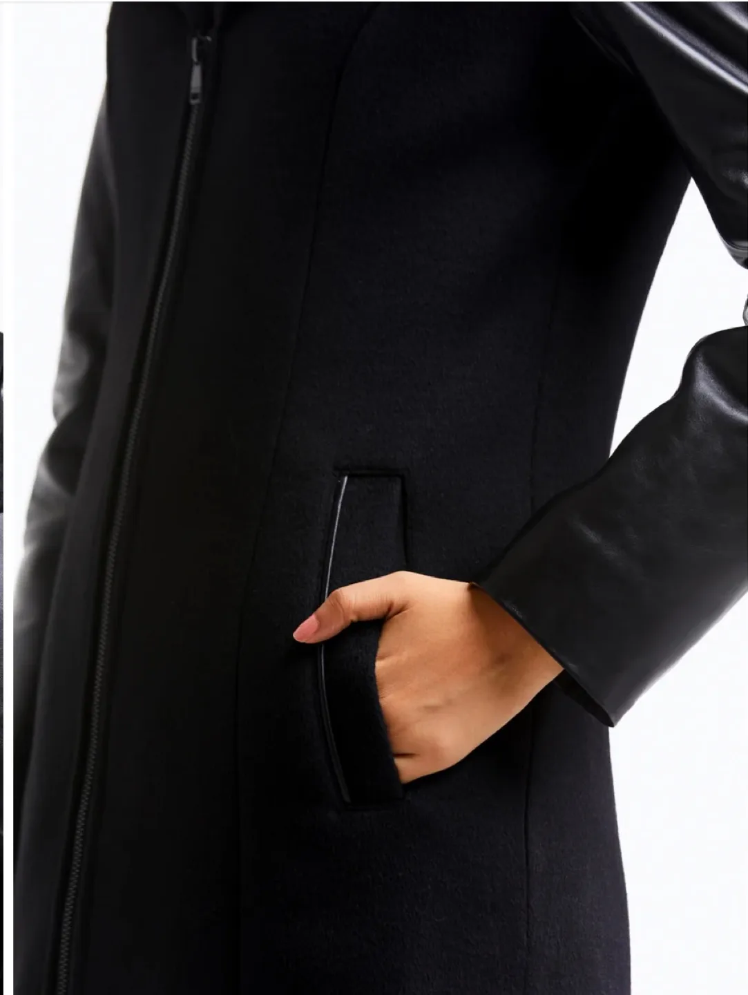 Black Wool and Leather Coat. XXSmall. Danier. New with tags. image indicator(6)