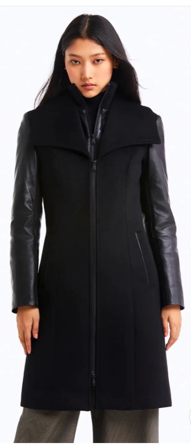Black Wool and Leather Coat. XXSmall. Danier. New with tags. image indicator(4)