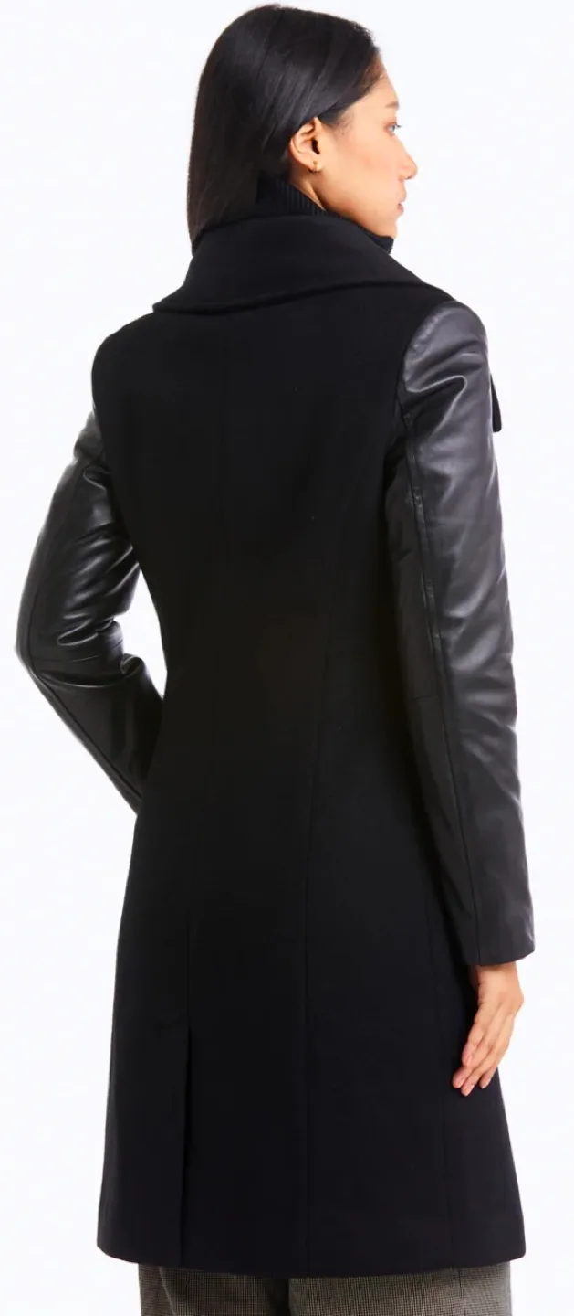 Black Wool and Leather Coat. XXSmall. Danier. New with tags. image indicator(7)
