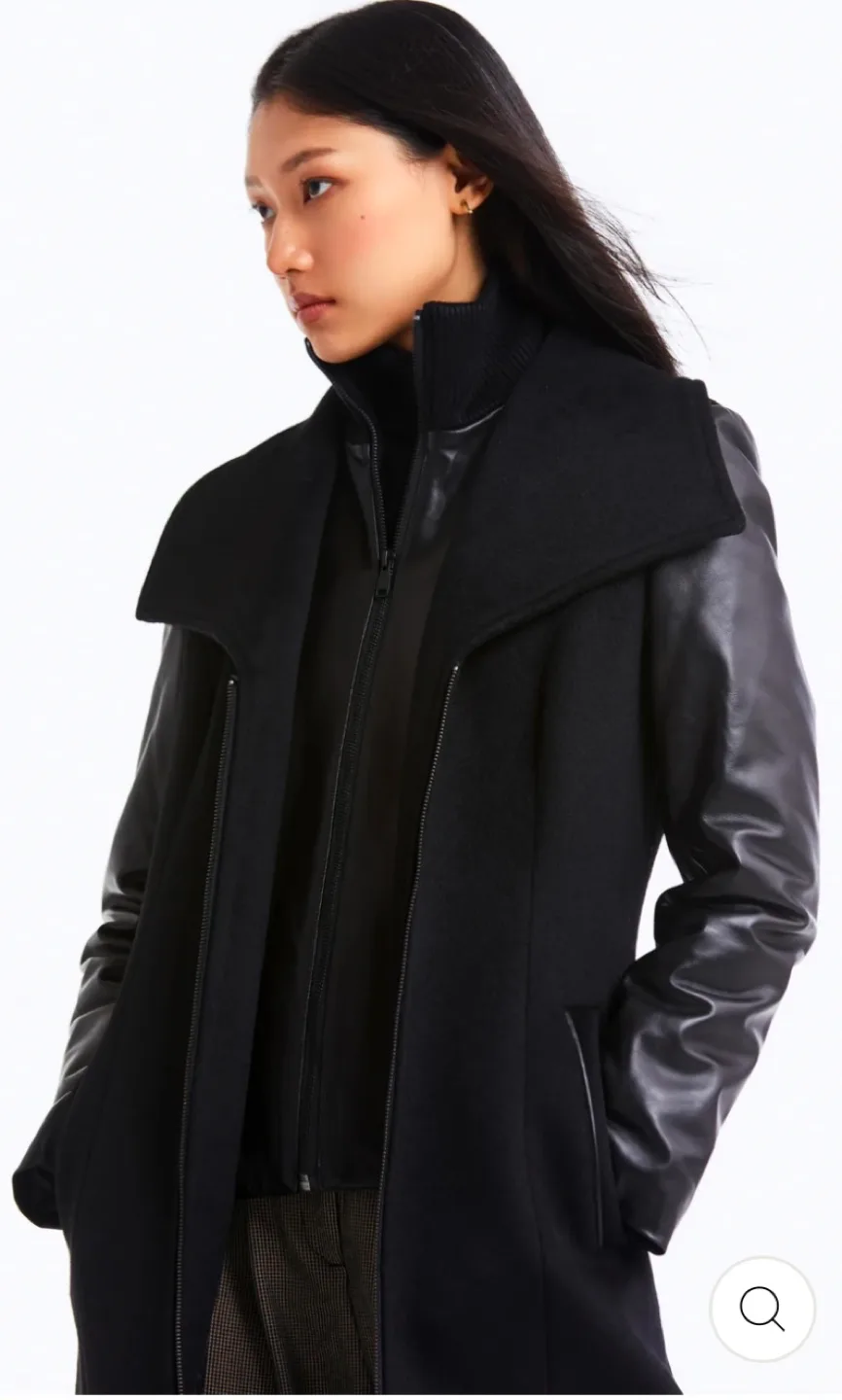 Black Wool and Leather Coat. XXSmall. Danier. New with tags. image indicator(3)
