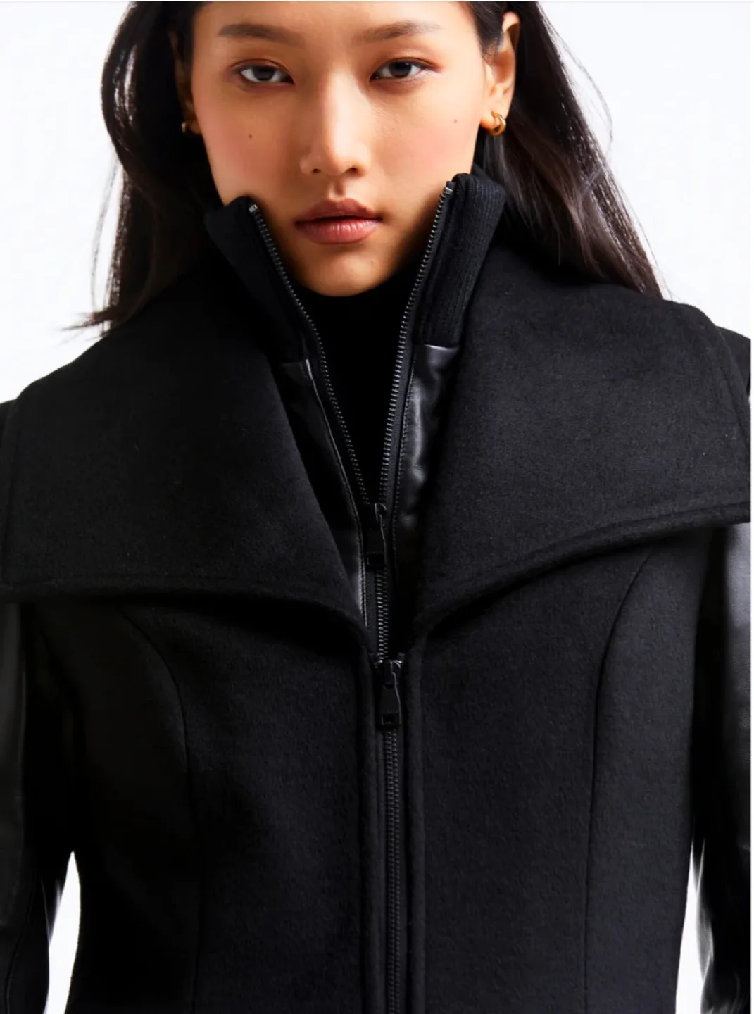 Black Wool and Leather Coat. XXSmall. Danier. New with tags. image indicator(5)