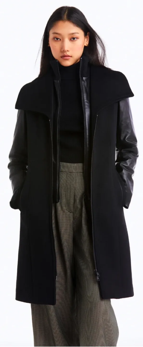 Black Wool and Leather Coat. XXSmall. Danier. New with tags. image indicator(8)