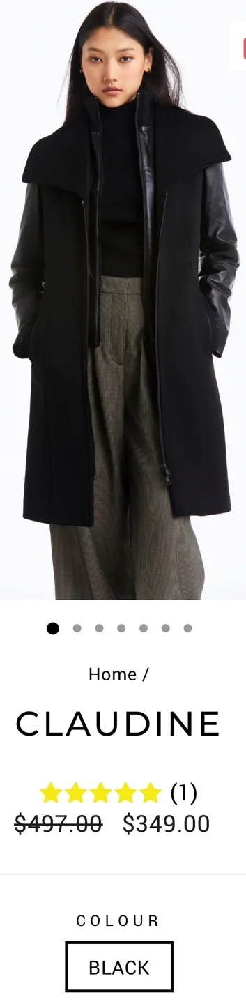 Black Wool and Leather Coat. XXSmall. Danier. New with tags. image indicator(9)