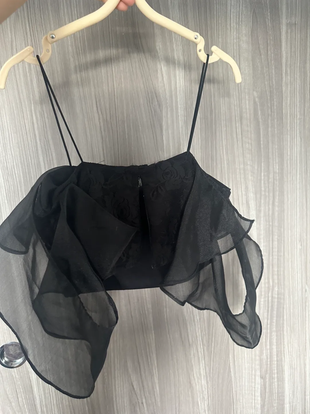 Black Sheer Ruffle Top image indicator(2)